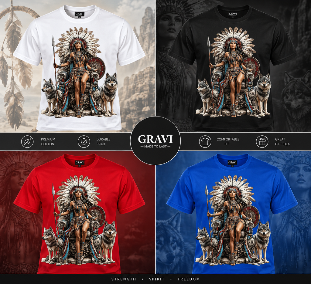 Warrior Queen & Wolves Graphic T-Shirt